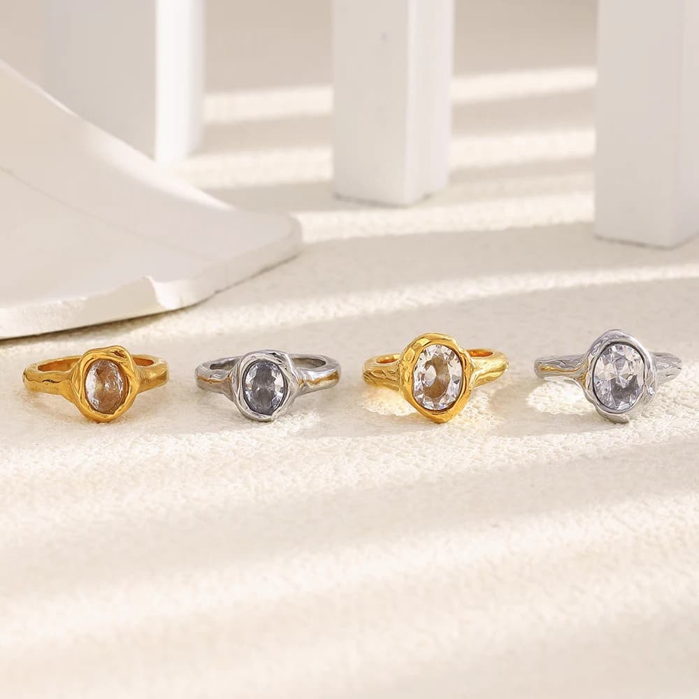 La. Muses Luxury Shiny Round Zircon Irregular Stainless Steel Women's Ring PVD Gold Plated Fashion Jewelry Accessories - 6