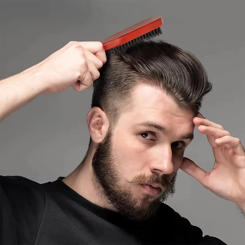 مجموعة فرشاة شعر من شعر الخيل مع فرشاة شعر ناعمة وفرشاة شعر ذيل الفأر وفرشاة تمشيط الشعر وفرشاة حلاقة اللحية وأدوات تصفيف حواف الشعر - 2