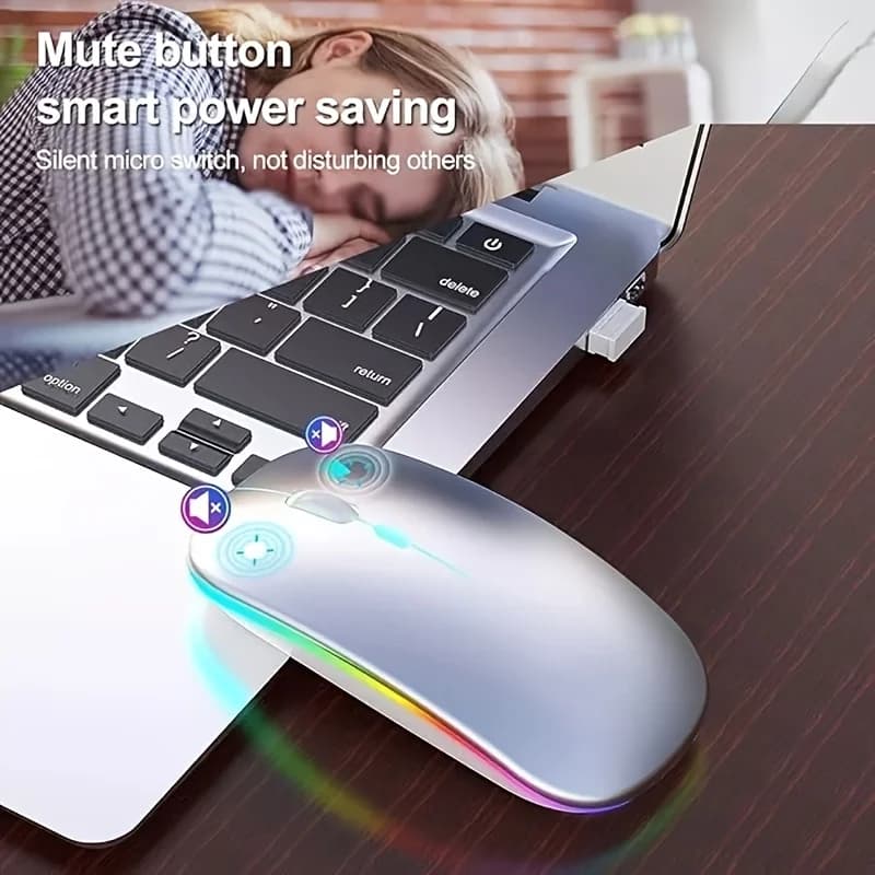 Ultra-Slim Wireless Rechargeable Mouse with LED Lighting, Dual Mode (BT & 2.4G), Compatible with iPad, Laptop, PC, Mac, Windows - 5