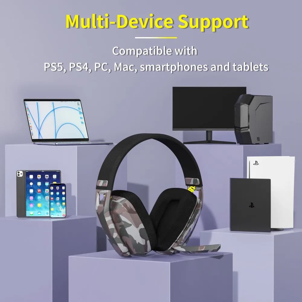 سماعة رأس لاسلكية للألعاب BINNUNE BW06 مع ميكروفون متوافقة مع PS5 وPS4 وPC وMac - 6