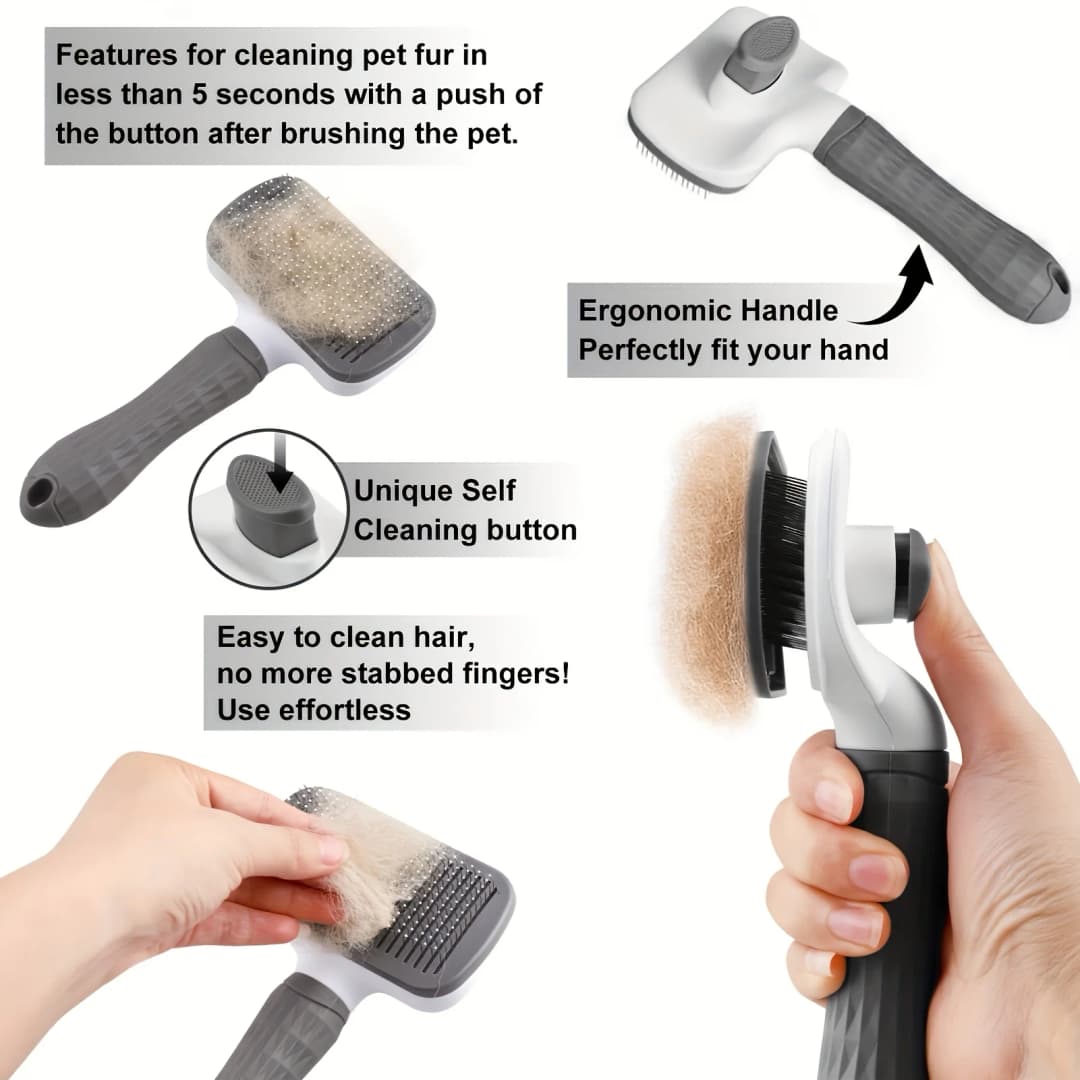 Easy to clean pet grooming brush with self-cleaning button for one click hair removal - 3