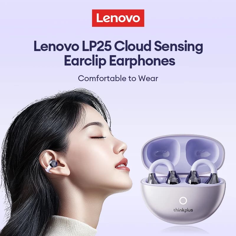 Lenovo LP25 PRO Bluetooth 5.4 Headphones Ear Clip Sport Wireless Headset Long Battery Life Noise Reduction Earphones HD Mic Call - 6