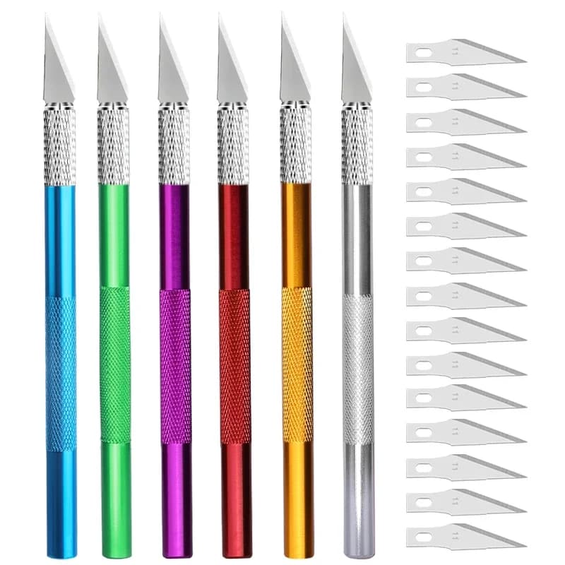 قاطع النقش من Fniiva مع 5 شفرات، مقبض معدني، سكين نحت الورق غير قابل للانزلاق، أدوات إصلاح الجلود اليدوية