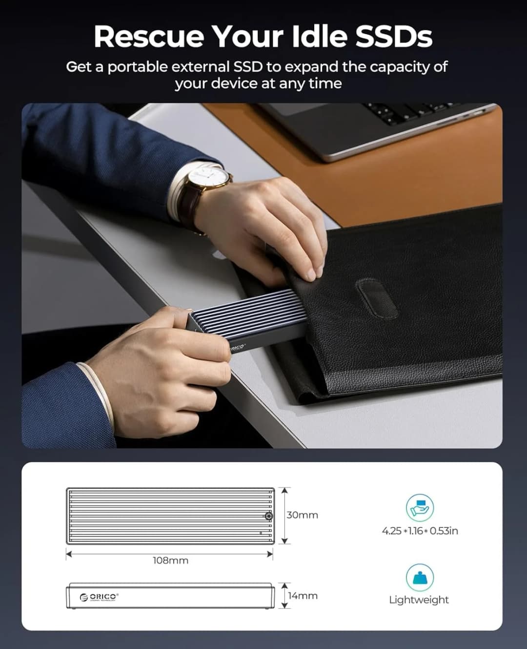 حاوية ORICO M.2 NVMe SSD، USB 3.1 Gen 2 (10 جيجابت في الثانية) محول خارجي PCIe غطاء NVMe لـ 2230/2242/2260/2280 M.2 SSD حتى 8 تيرابايت - 4