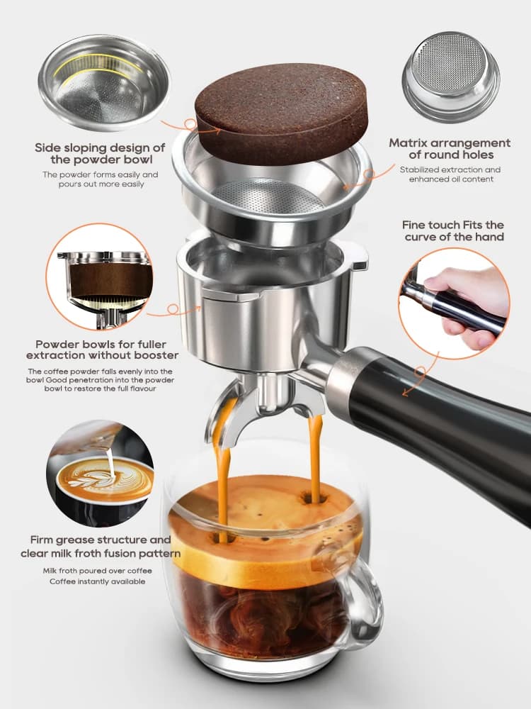 HiBREW 20Bar آلة قهوة إسبريسو شبه تلقائية درجة حرارة قابلة للتعديل 58mm بورتافيلتر صانع قهوة باردة/ساخنة علبة معدنية H10A - 6