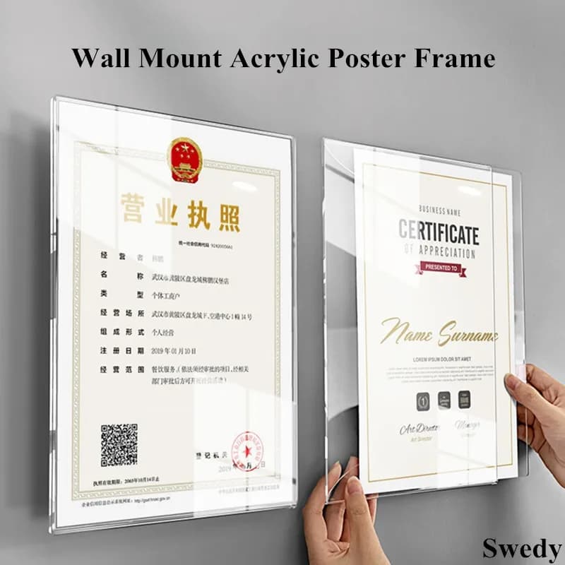 A4 Wall Mount 8.5 x 11 Inch Acrylic Sign Holder Stand Restaurant Menu Paper Price Listing Picture Photo Poster Flyer Frame - 2