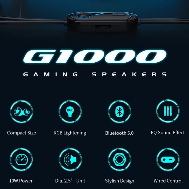 سماعات كمبيوتر إديفاير هيكات G1000 2.0، وحدة كاملة المدى 2.5 بوصة، إضاءة RGB، تحكم سلكي، دعم AUX/USB/Bluetooth - 5