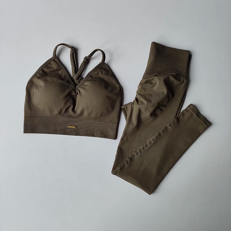 سلس الورك رفع اللياقة البدنية مجموعة المرأة الخامس الرقبة الصدرية طماق اليوغا مجموعة التجفيف السريع ممارسة الحديد تدليك عالية الدهون السراويل الضيقة - 5