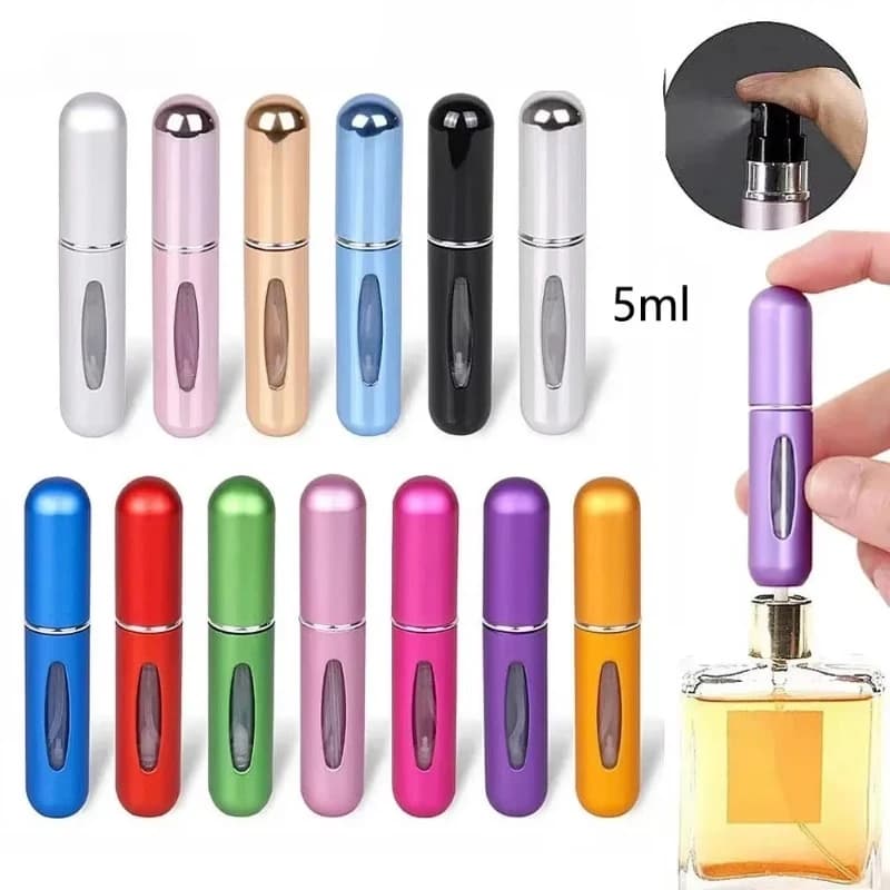 5 مل/قطعة زجاجة عطر معدنية قابلة لإعادة التعبئة مع مضخة رذاذ عطر حاوية مستحضرات تجميل محمولة للسفر زجاجة مرش رذاذ صغيرة