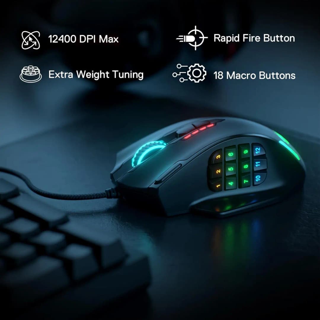 Redragon M908 RGB Backlight LED USB Wired Gaming Mouse 18 Programmable Mouse Buttons 12400 DPI - 6