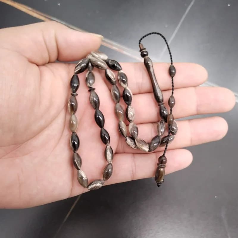 سبحة من قرون الوعل الطبيعي، 33 حبة، مواد نادرة، مسبحة إسلامية، هدية رمضان والعيد، سوار أنيق - 2