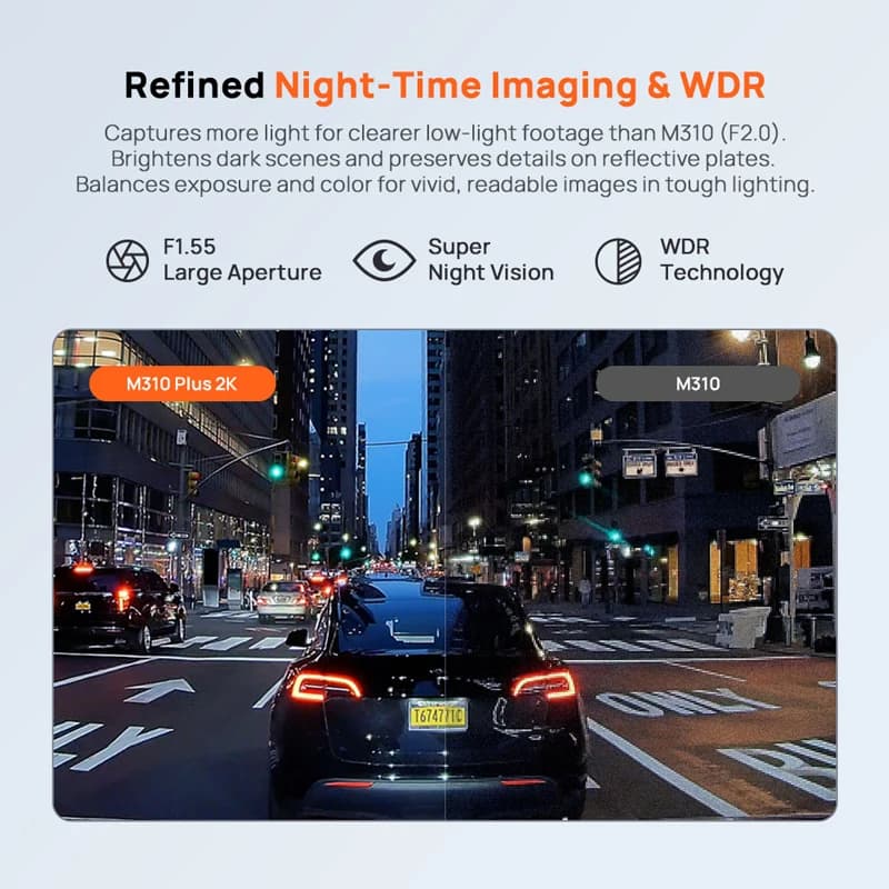 كاميرا داش 70mai M310 بلس بدقة 2K 1440P، زاوية رؤية 143 درجة، تحكم صوتي ذكي، وضع ركن السيارة 24 ساعة، رؤية ليلية - 4