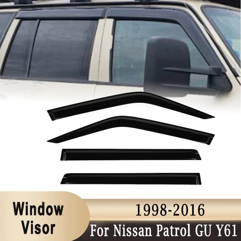 Side Window Visor Rain Awnings Shelters Deflector Weatherstrip Wind Visor Ventilation Guard for Nissan Patrol GU Y61 1998-2016