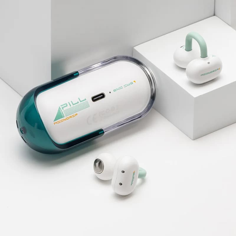 سماعات Moondrop Pill اللاسلكية سماعات أذن مفتوحة بلوتوث 6.0 OWS سماعات أذن معلقة IPX4 مشبك أذن مفتوح مدمج AI ENC - 6