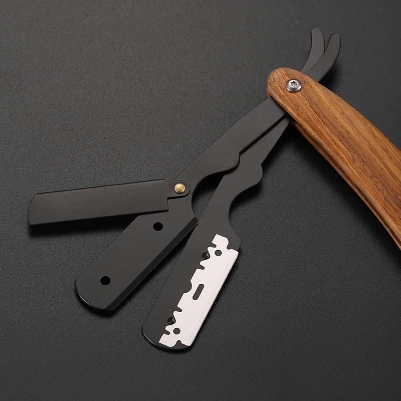 ماكينة حلاقة يدوية من الخشب بحافة مستقيمة من الفولاذ المقاوم للصدأ، شفرة حلاقة قابلة للطي للمحترفين - 5