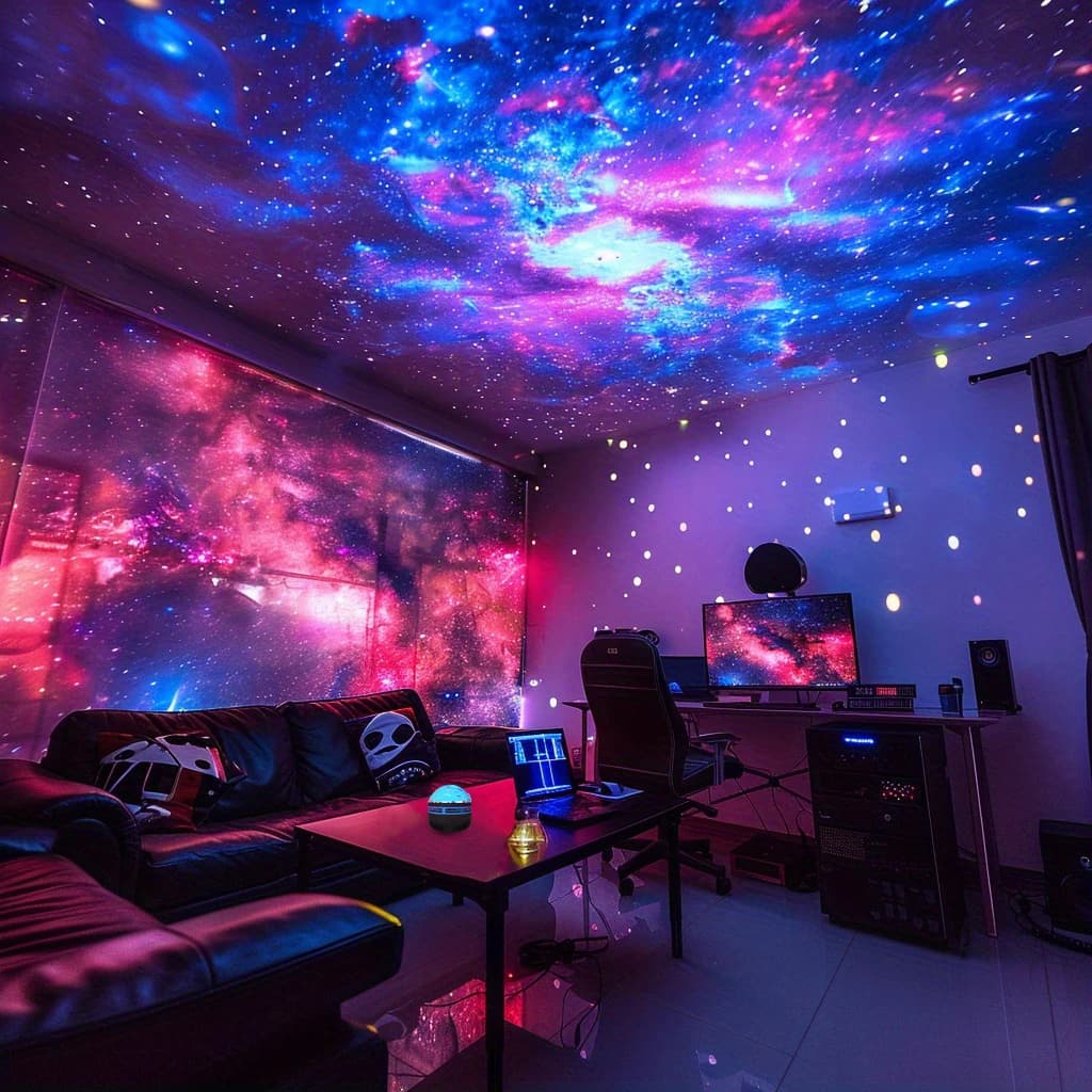 1pc Northern Lights LED Atmosphere Projector,7 Modes, Starry Rotation Projection,USB Powered,Remote Control,For Bedroom Decor - 5