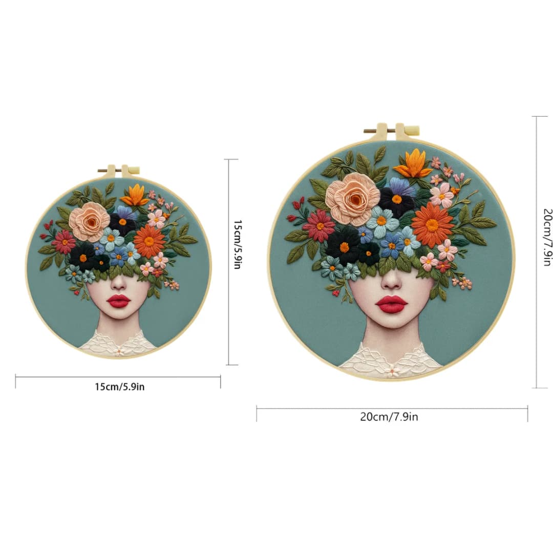1pc 20X20CM/15X15CM  Embroidery Starter Kit DIY kit cross stitch Sewing Art-Flowers and Women - 3