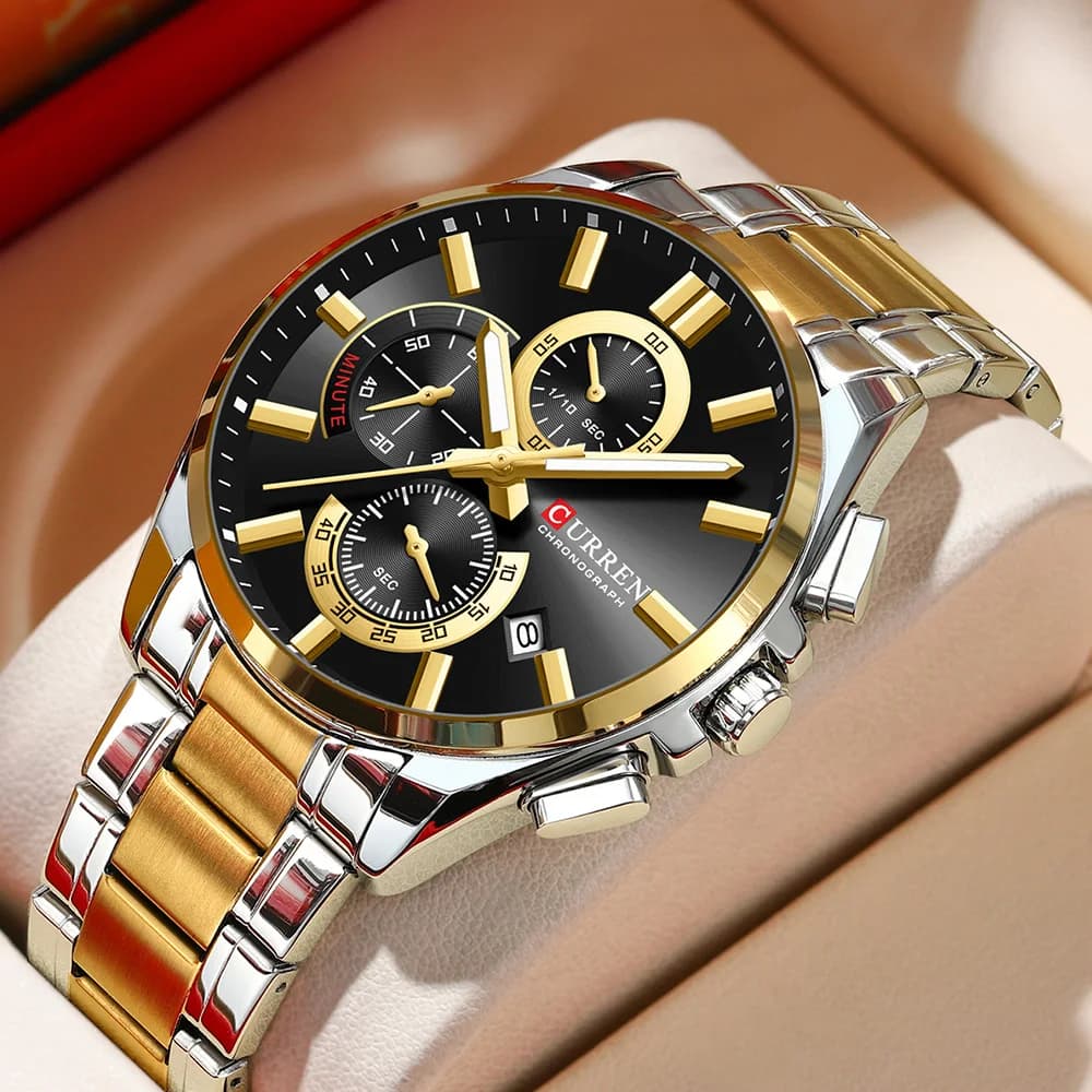 CURREN Men's Watches Top Brand Luxury Watch for Men Original Waterproof Stainless Steel Chronograph Moon Phase Date Rota Dial - 4