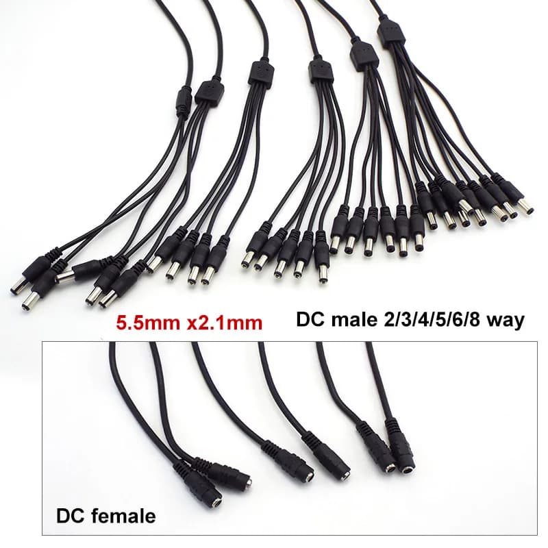 محول طاقة من أنثى إلى 2-8 ذكور، موصل DC 5.5x2.1mm، مناسب لأضواء LED وكاميرات المراقبة - 3