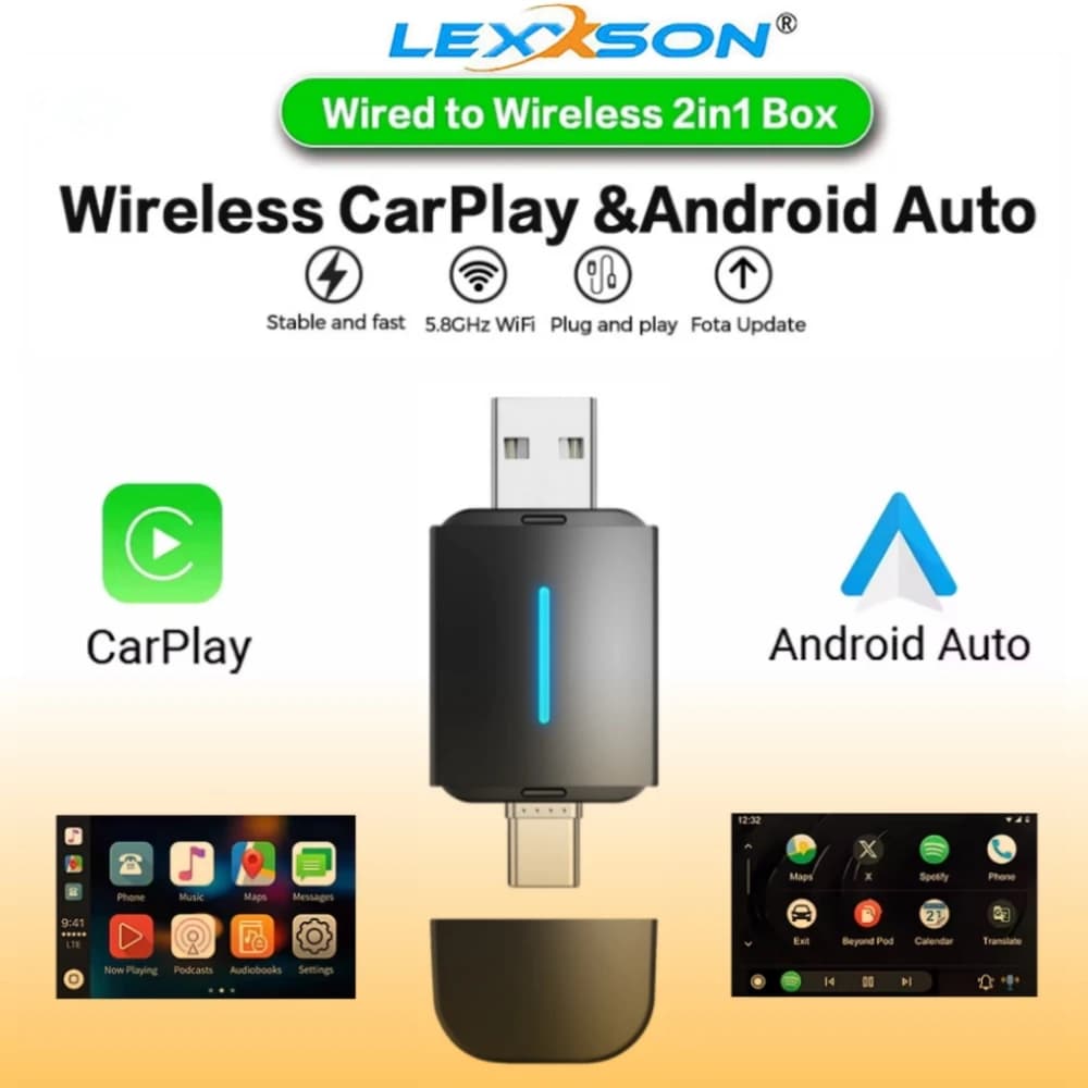 LEXXSON Wireless CarPlay Android Auto 2IN1 Wireless Adapter Smart Mini Box Plug And Play WiFi Fast Connect Universal Car Dongle