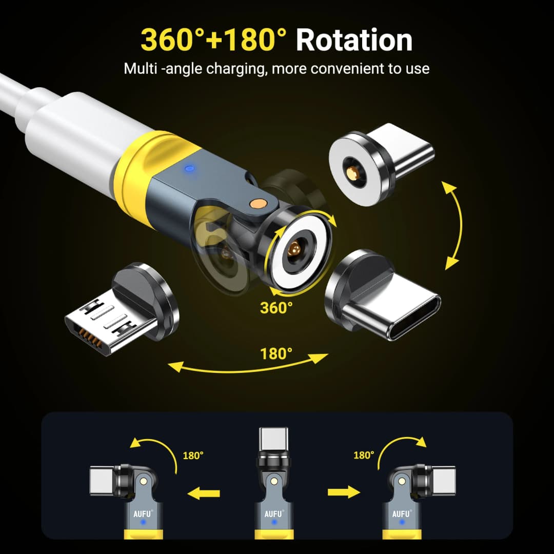 محول مغناطيسي دوار 540 درجة من AUFU - كابل شحن USB إلى Type-C محول USB C أنثى للهواتف المحمولة ايفون - 6