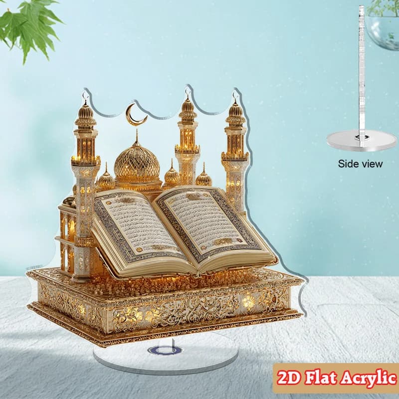 قطعة واحدة ديكور طاولة مسطحة ثنائية الأبعاد من الأكريليك على شكل مسجد ديكور منزلي لرمضان وعيد الفطر هدية مثالية لعشاق الديكور المنزلي والمسلمين - 5