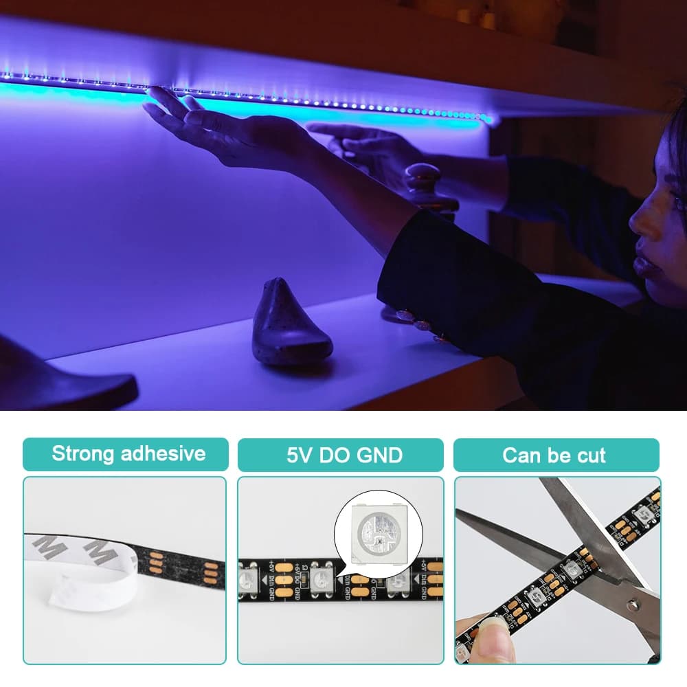 WS2812B LED Light DC5V Smart Pixel RGB Led Strip Light Individually Addressable IC IP30 IP65 IP67 Magic Tape Light Black PCB - 3