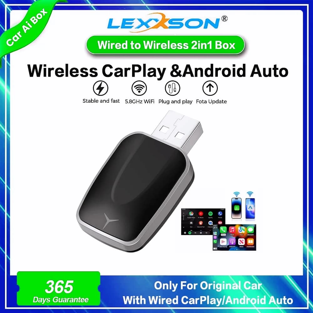 محول صغير 2 في 1، صندوق الذكاء الاصطناعي، من سلكي إلى لاسلكي Carplay وAndroid Auto، متوافق مع 99% من السيارات، تشغيل فوري، Dongle ذكي WiFi