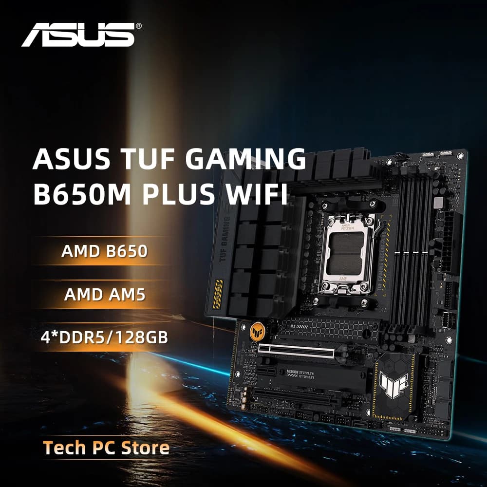 ASUS TUF GAMING B650M PLUS WIFI AMD B650 مقبس جديد AM5 لوحة أم mATX 24.4×24.4 سم DDR5 PCI-E 4.0 128 جيجابايت