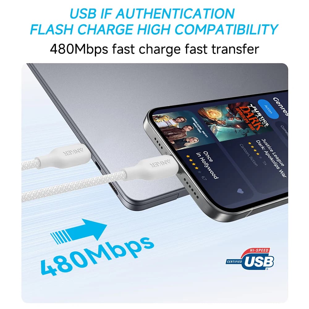 Anker 240W USB-C to USB-C Cable Bio-based Nylon Braided Data Cable Environmentally For iPhone 15 iPad Pro MacBooks Android - 4