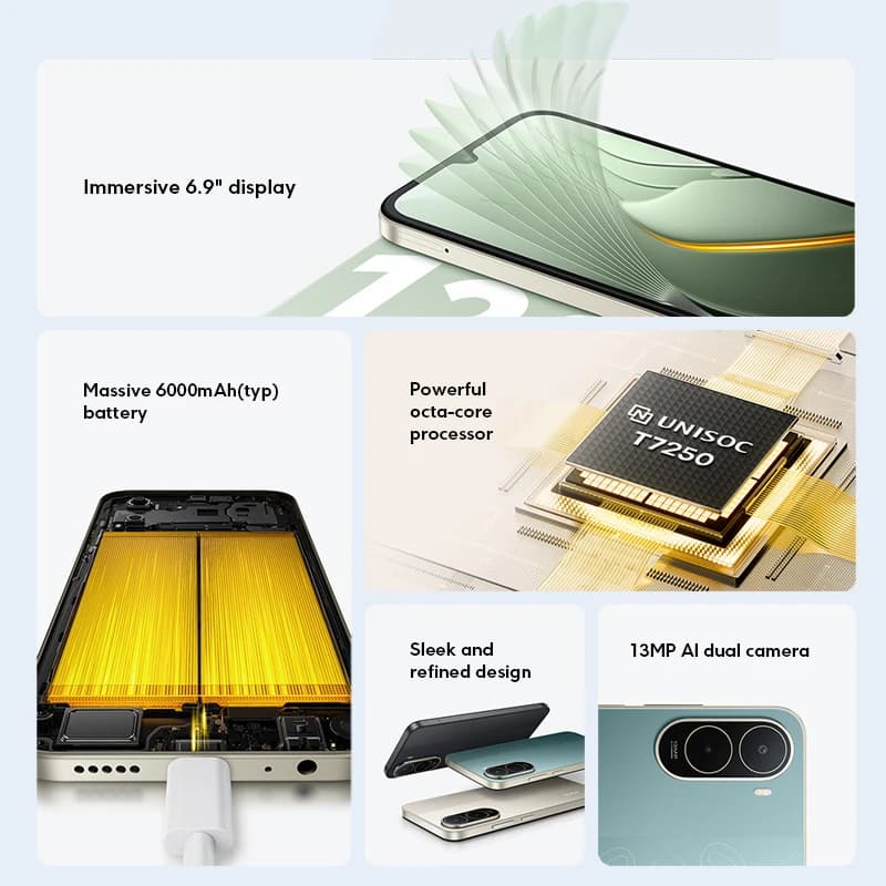 هاتف POCO C81 Pro - الإصدار العالمي، معالج UNISOC T7250، شاشة LCD بحجم 6.9 بوصة، كاميرا 13 ميجابكسل، شحن 15 واط، بطارية 6000 مللي أمبير - 2