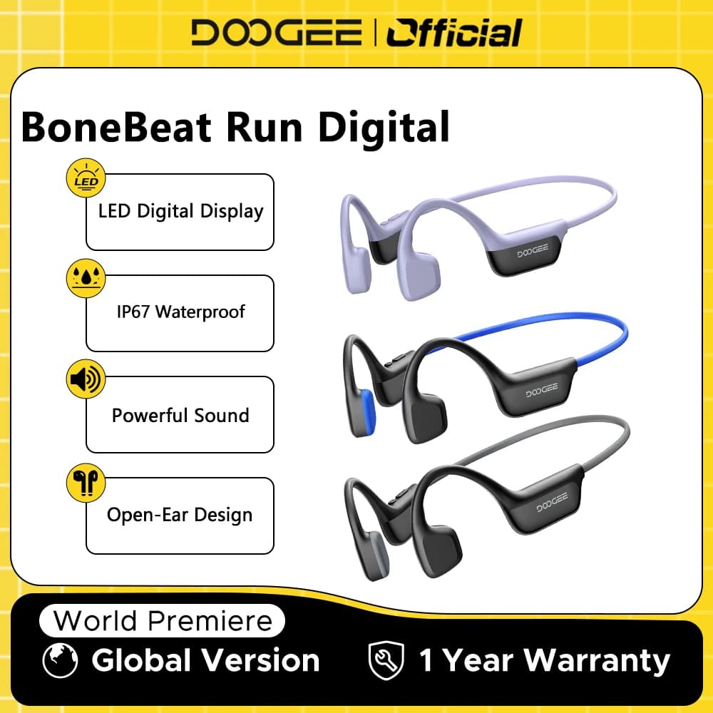سماعات DOOGEE BoneBeat Run بنقل عظمي رقمي مقاومة للماء مع خطاف أذن لاسلكية بتقنية Bluetooth 6.0 للجري
