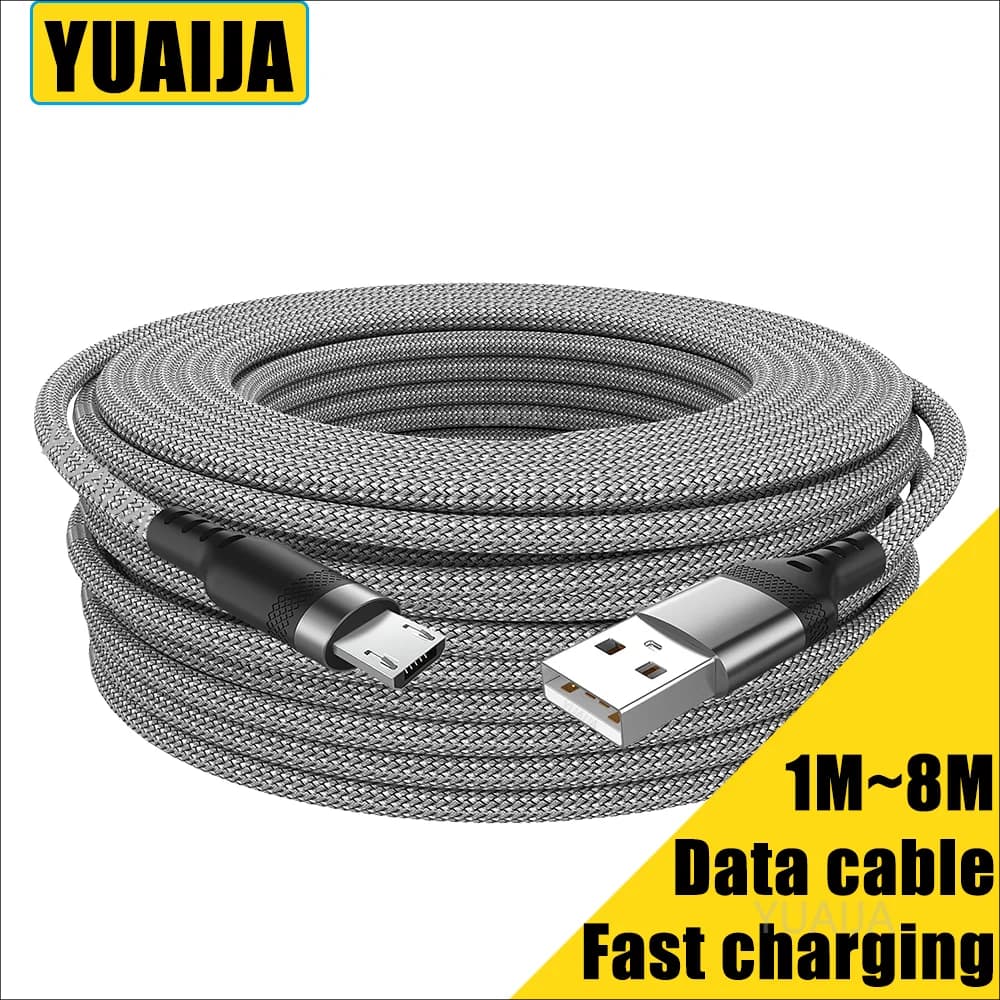 كابل Micro USB بطول 3 أمتار/5 أمتار للشحن السريع كابل شحن أندرويد قابل للتمديد لهواتف Xiaomi Redmi وSamsung وكاميرا VR ومنفذ Micro USB