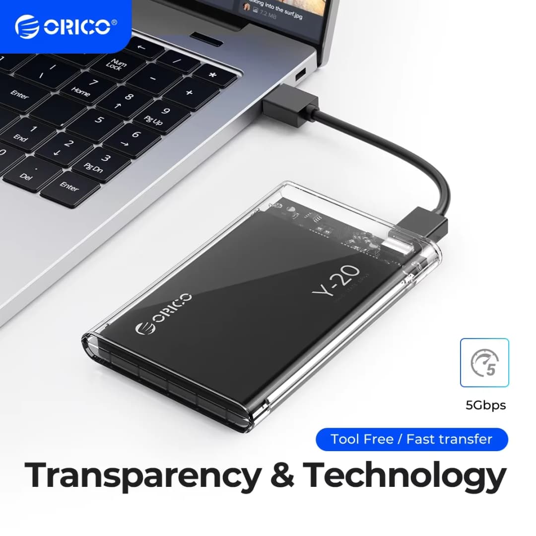 ORICO USB3.0 Type-C غطاء قرص صلب خارجي 2.5 بوصة SATA إلى USB3.0 بسرعة 5 جيجابت في الثانية مع دعم UASP بدون أدوات لإكسسوارات الكمبيوتر