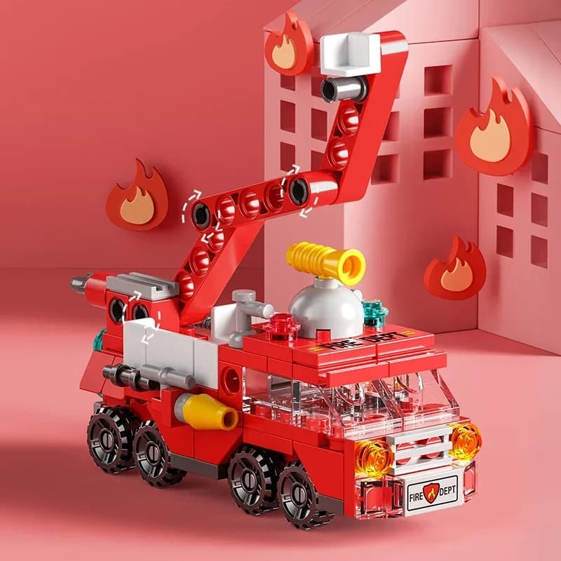 City Fire Car Building Blocks for Children, Police Truck, Engineering Crane, Tank, Helicopter Bricks Set Toys for Kids, 6in 1 - 3