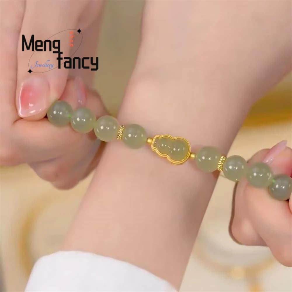 The New Natural Hetian Jade Fulu Fortune Peace Gourd Bracelet Retro Charm Fashion Fine Jewelry Best Selling Couple Holiday Gifts - 2