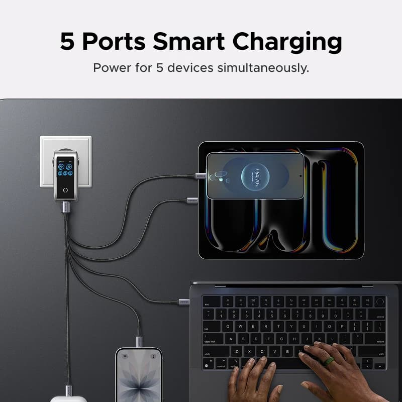 UGREEN 100W GaN Charger With Smart Display QC4.0 PD 3.0 USB C Charger For MacbookPro Laptop iPhone 17 16 Pro iPad Tablet Samsung - 4