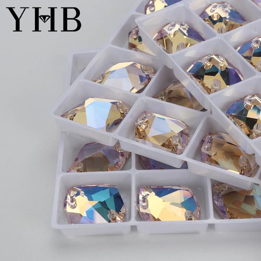YHB Moonlight Comsic Glass Rose Crystal AB Sewing Stones Flatback Sew on Rhinestones For Garment Clothes Bags 11*14MM - 6