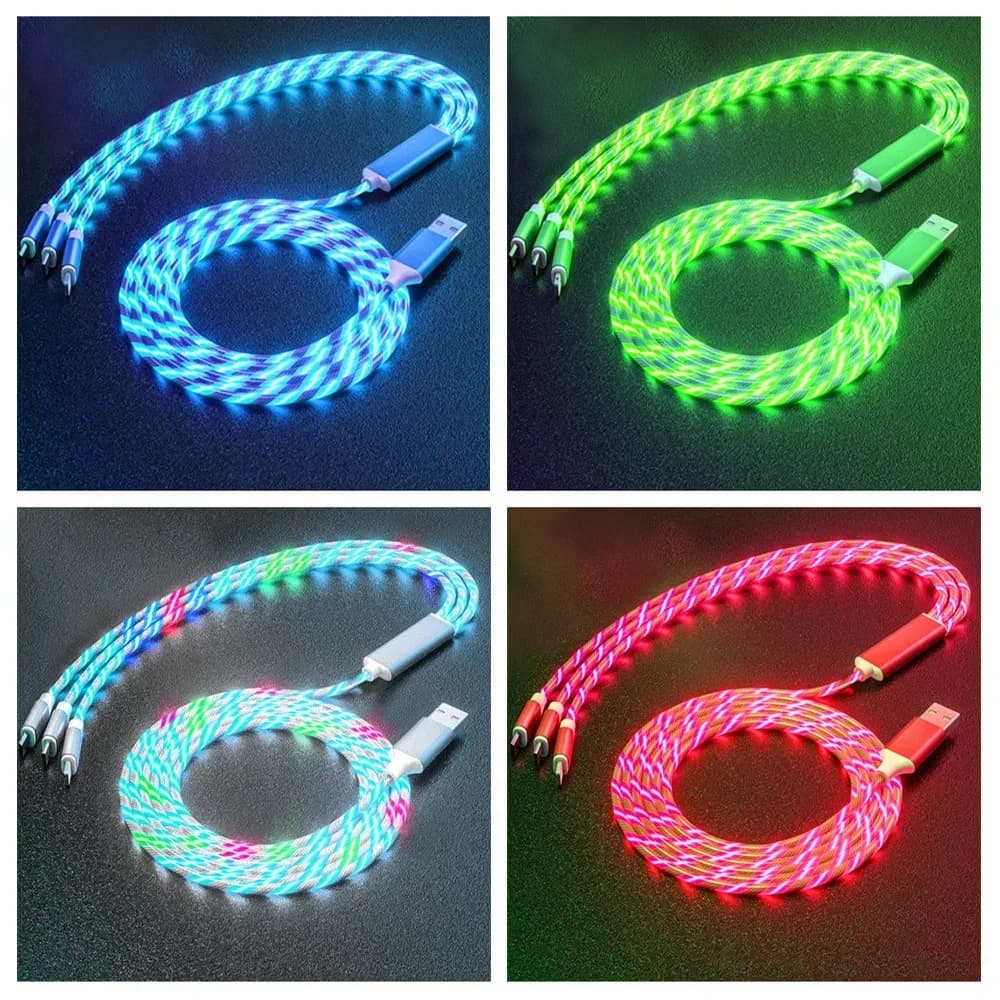 NNBILI Glowing LED Light USB 3 IN 1 cable Phone Fast Charging Charger Luminous Type C Cable For Xiaomi iPhone Phone Accessories - 5
