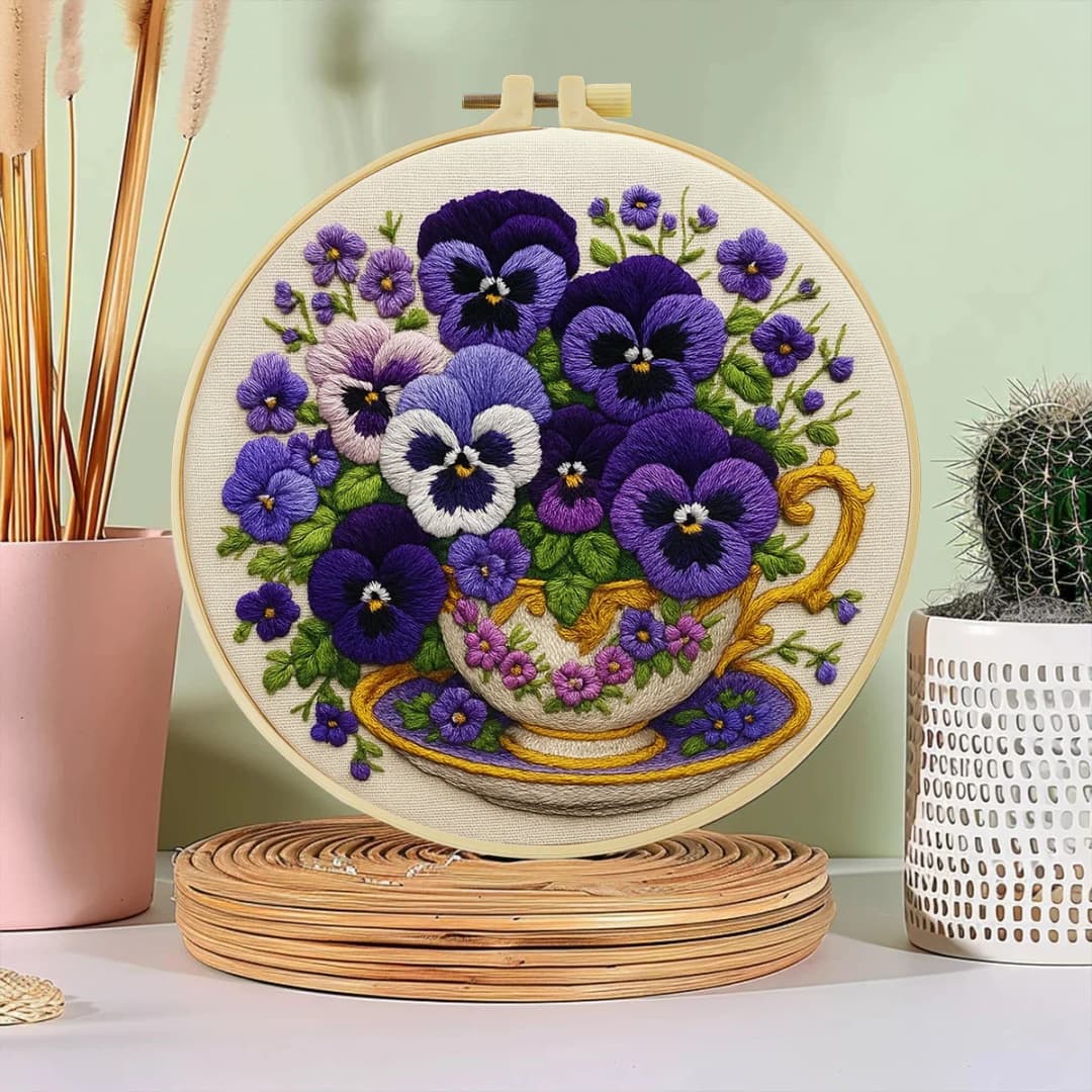 مجموعة تطريز للمبتدئين 20x20 سم/15x15 سم (7.87/6.3 بوصة) لزينة المنزل والزهور