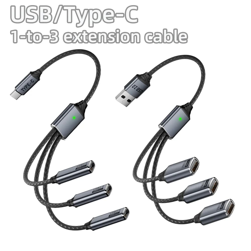 كابل توسيع 3 في 1، موزع USB A وType C، محول OTG، شحن سريع، مزامنة بيانات للهاتف والجهاز اللوحي - 6