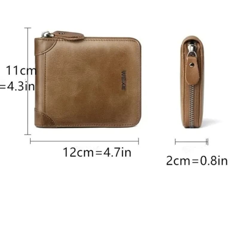 محفظة WEIXIE جلدية بسحاب، ثنائية الطي، صغيرة للعملات المعدنية مع حماية RFID - 6