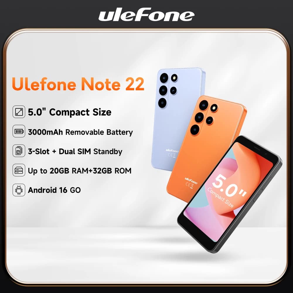 【World Premiere】Ulefone Note 22 Mini 5.0" Smartphone Android 16 Removable Battery Mobile Phone Dual SIM Standby Global Version