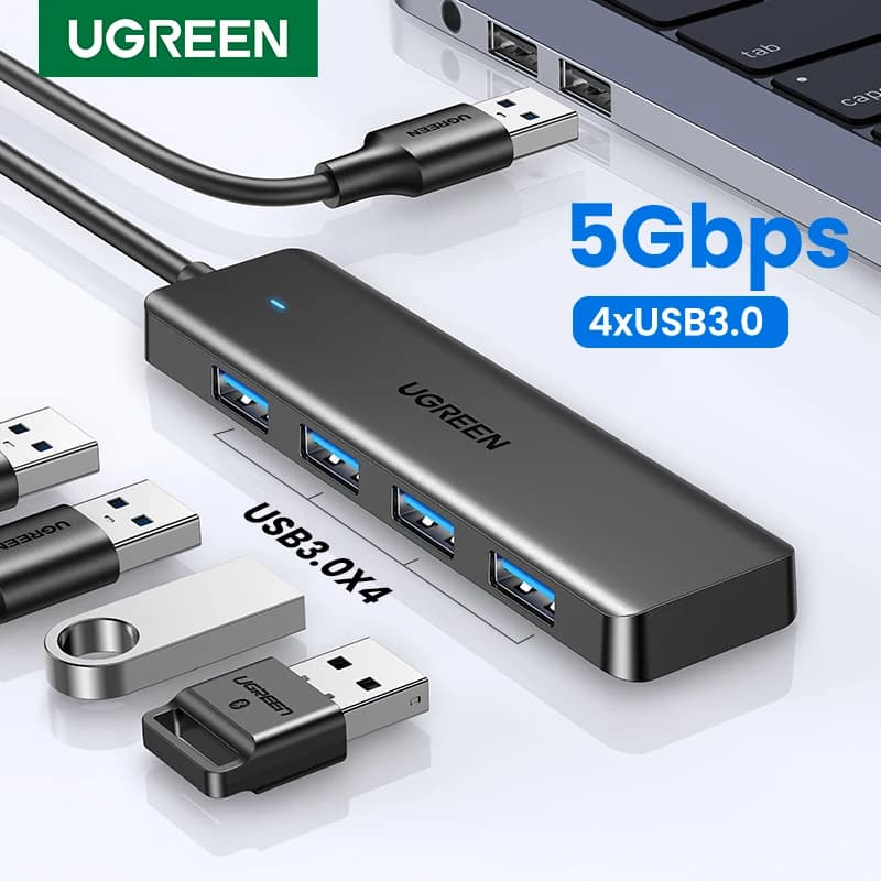 محول USB 3.0 من UGREEN مع 4 منافذ متوافق مع أجهزة الكمبيوتر المحمول والمكتبي وماك بوك برو وأير وXbox وPS5