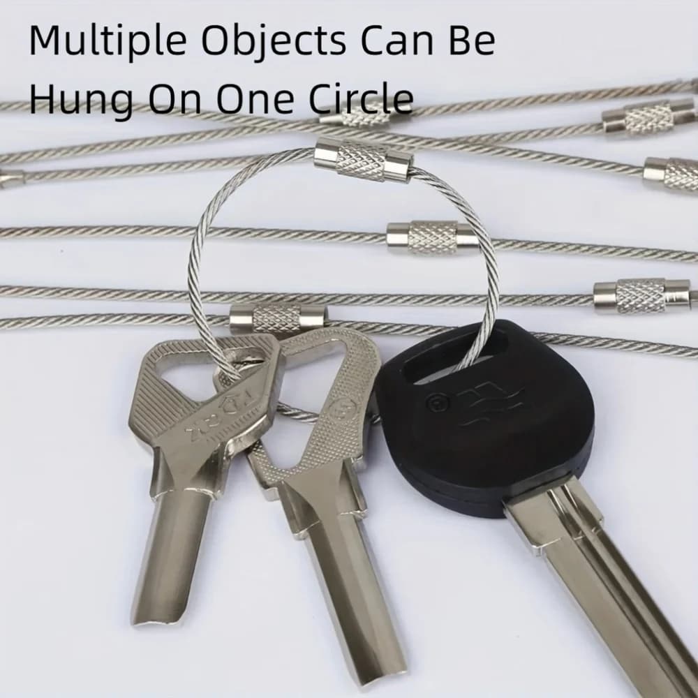 10 قطع سلسلة مفاتيح أدوات تخييم خارجية، حلقة مفاتيح من حبل سلك الفولاذ المقاوم للصدأ - 5
