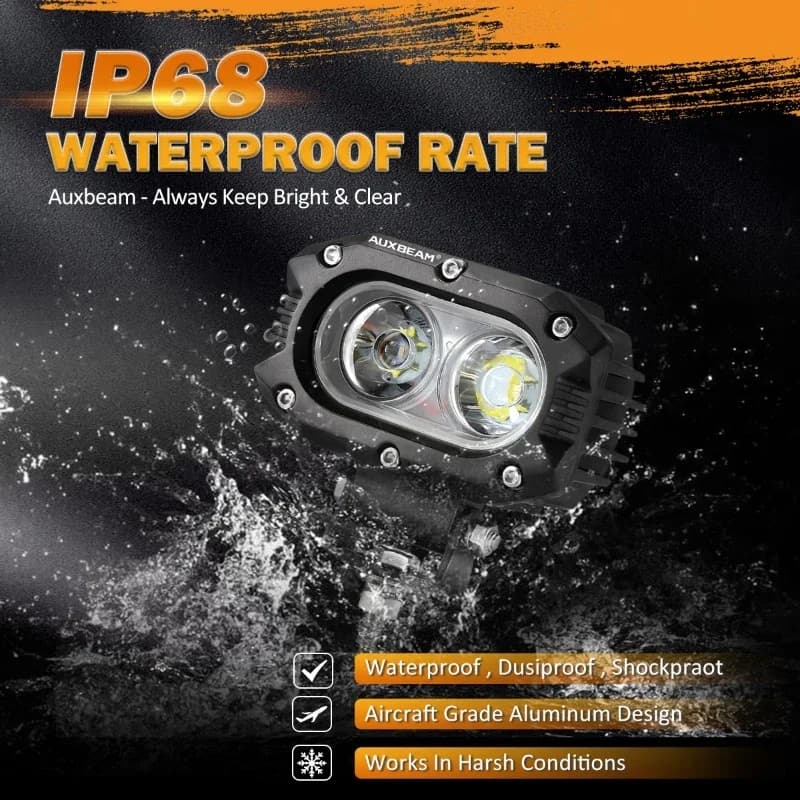 AUXBEAM مصباح قيادة LED مربع 4 بوصة إضاءة عمل مع تسخير لشاحنة بيك أب للطرق الوعرة (ضوء غامر/بقعة) - 5