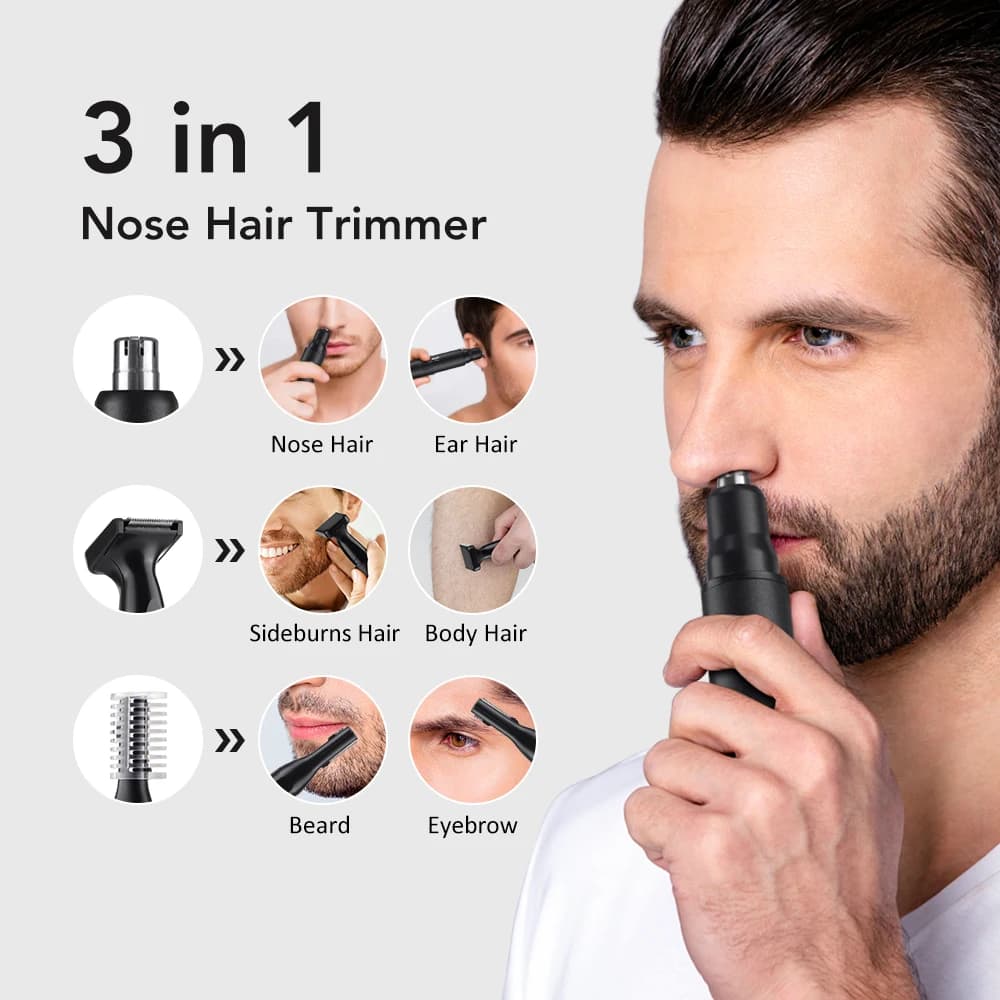 3in1 Electric Ear Nose Hair Trimmer For Men USB Charging Portable Nose Hair Trimmer For Men Women Ear Nose Eyebrow Facial Hair - 3