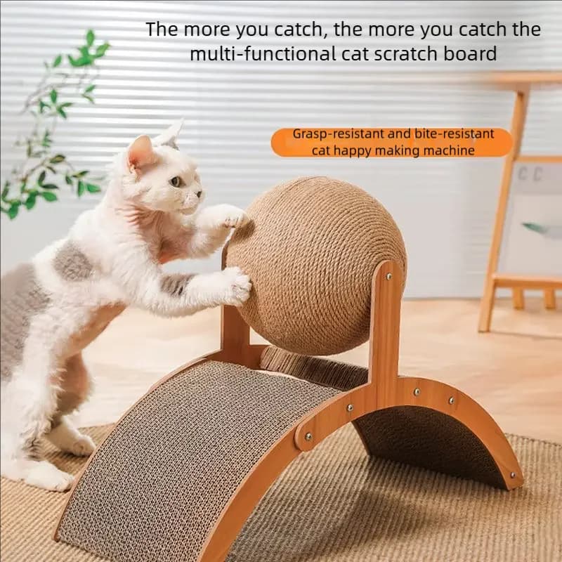 2 In 1 Wooden Cat Scratching Ball Sisal Scratch Board Durable Grinding Paw Toy Solid Wood Scraper For Cats Kittens Pet Supplies - 3