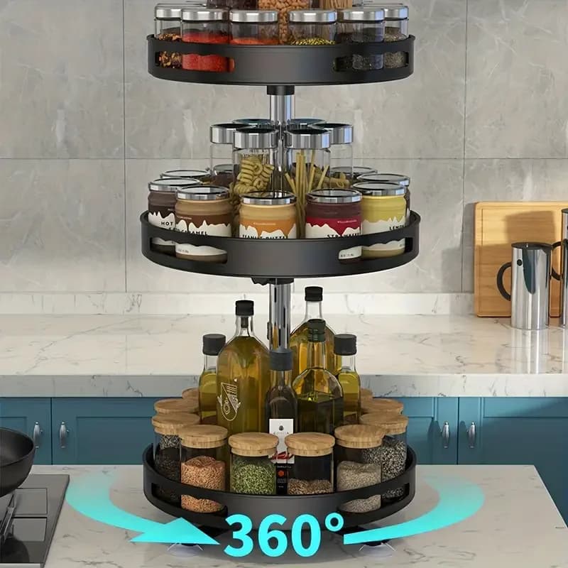صندوق تخزين دوار 360 درجة متعدد الاستخدامات، توفير مساحة، مقاوم للانزلاق، مناسب لأدوات المائدة والتوابل ومستحضرات التجميل - 2