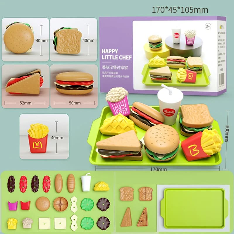 Children Hamburger Pretend Play Cooking Toys Set Mini Simulation Food Kitchen Toys For Girls Sandwich Fries Burger Assembly Game - 6